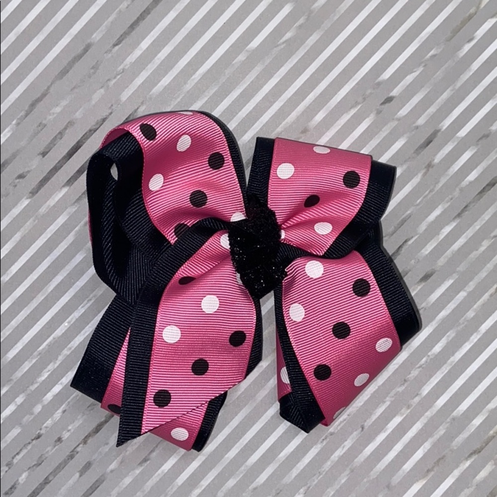 Pink, Black, and White Medium Hair Bow